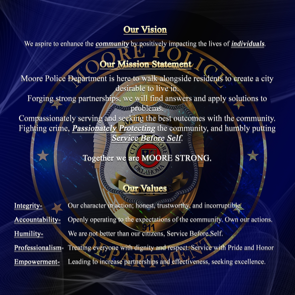 Police Department - Vision, Mission and Values