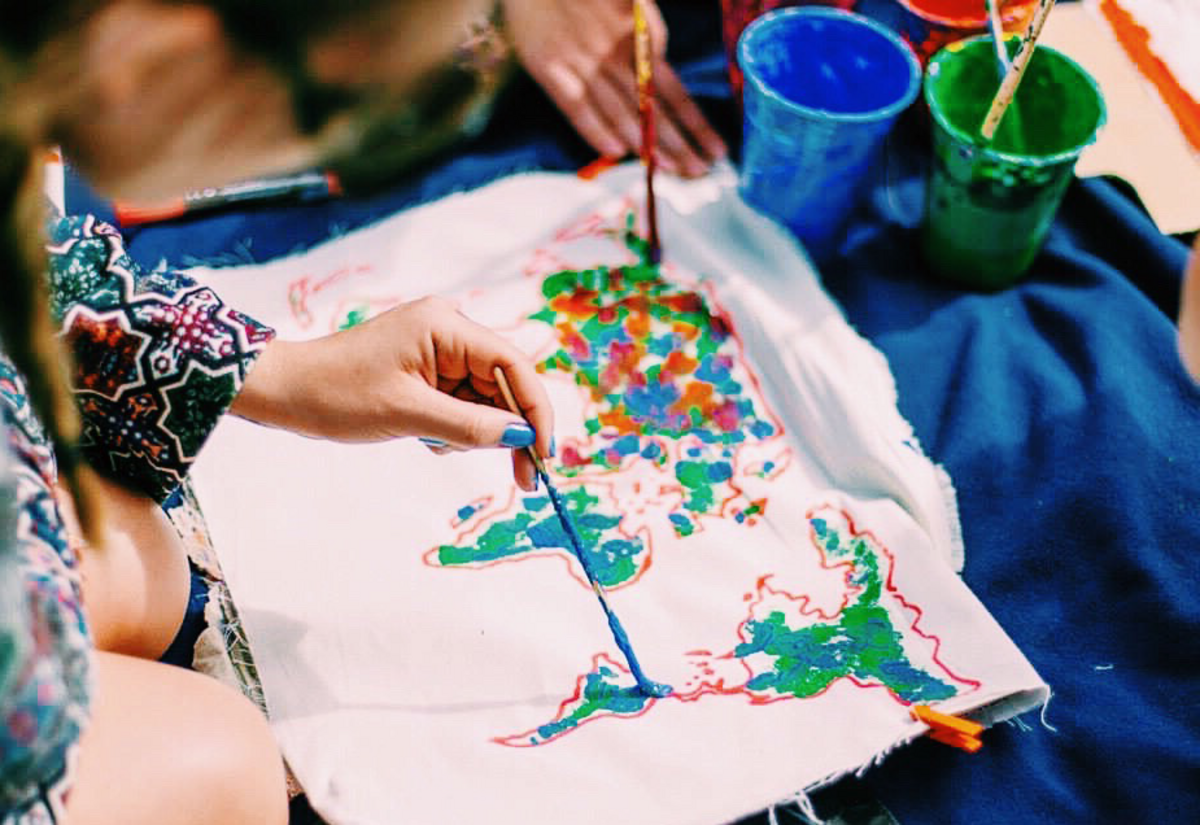 Girl painting picture of the earth