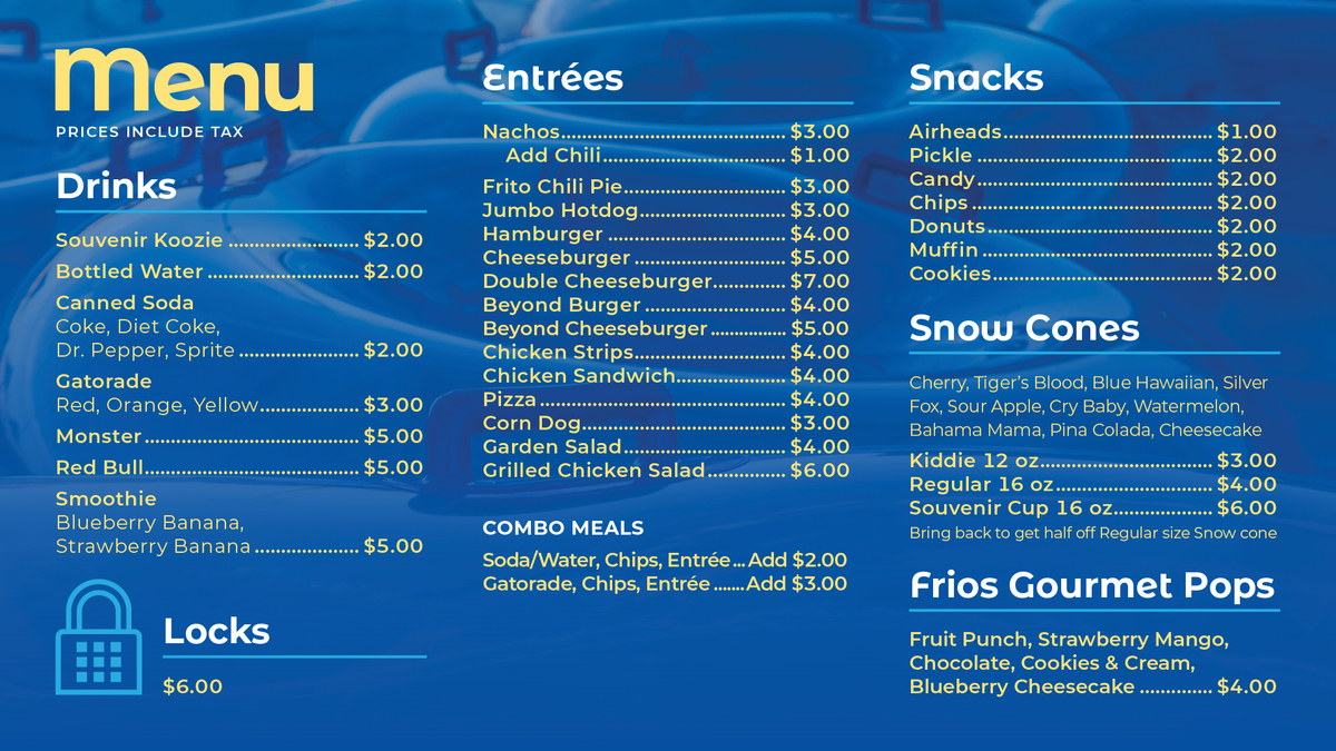 The Station Recreation Center Concession Menu