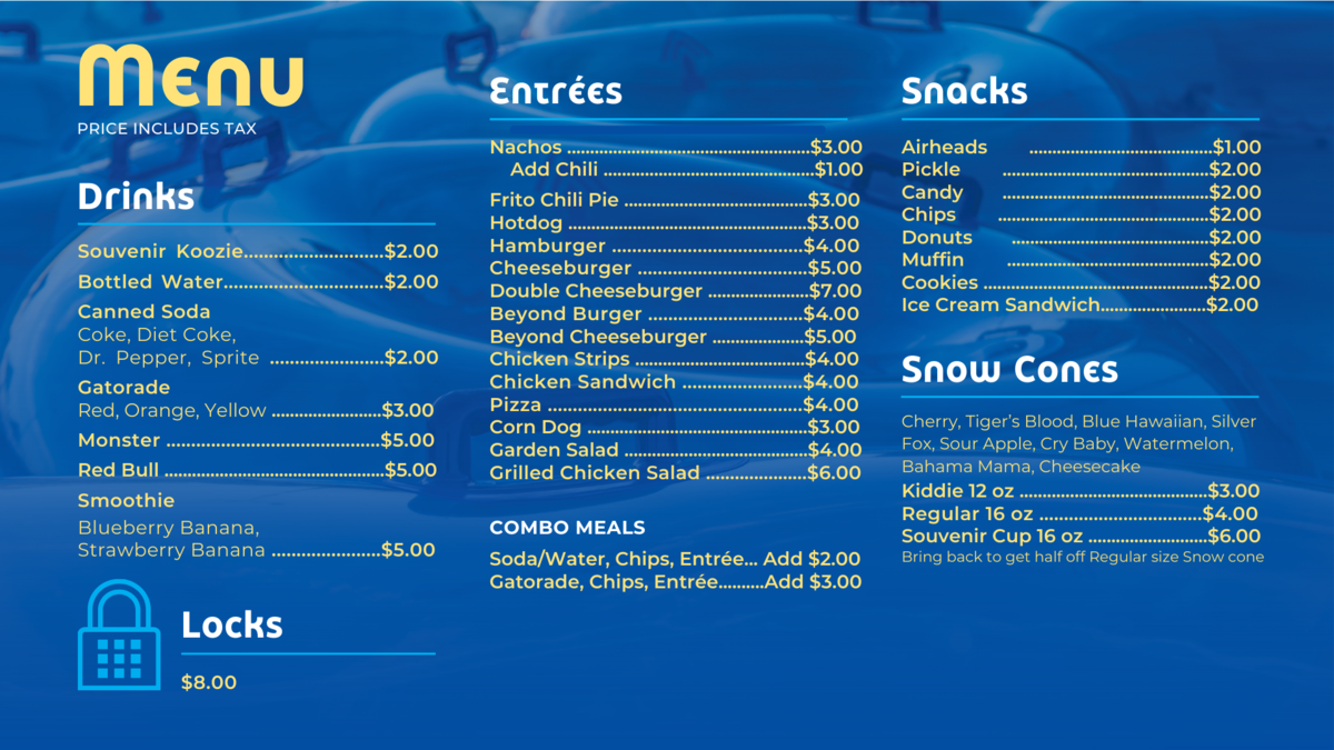 The Station Aquatic Center Concession Menu