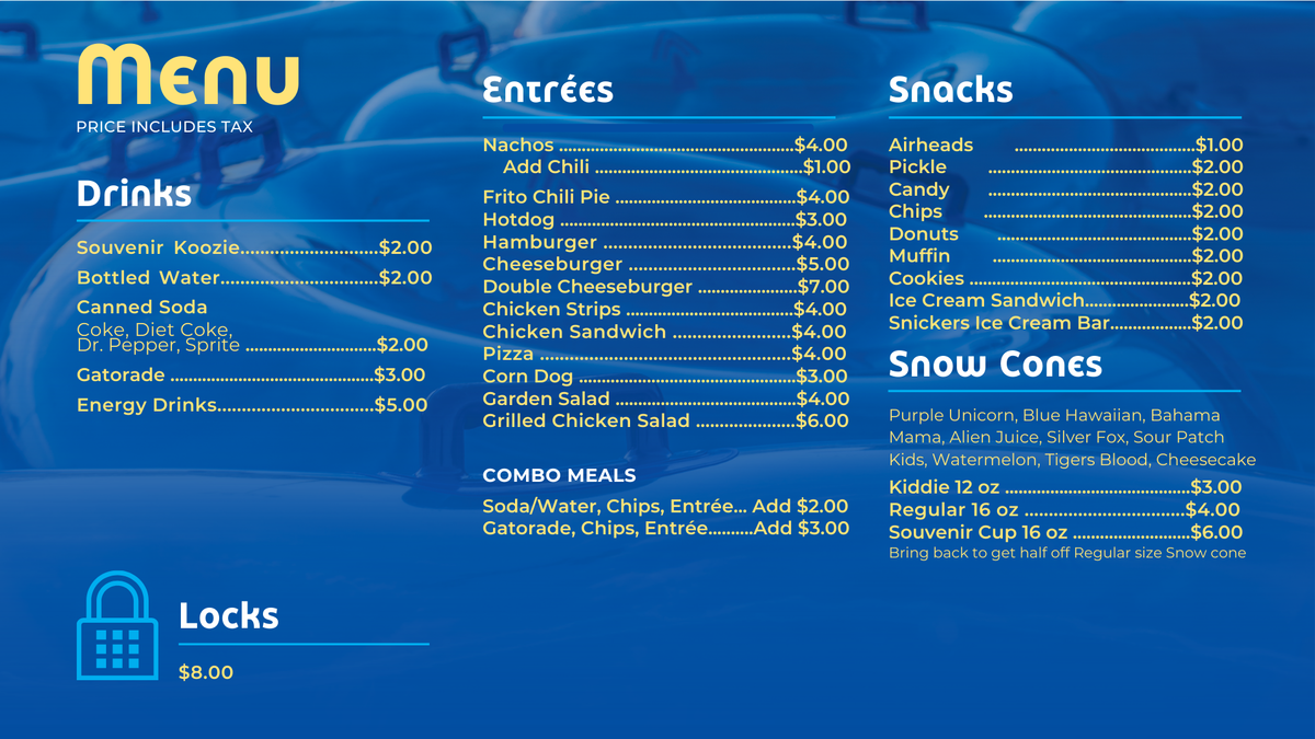 The Station Aquatic Center Concession Menu