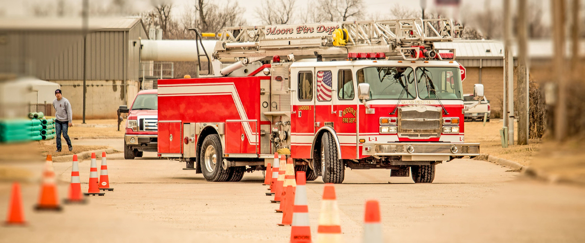 Fire truck on driving course.