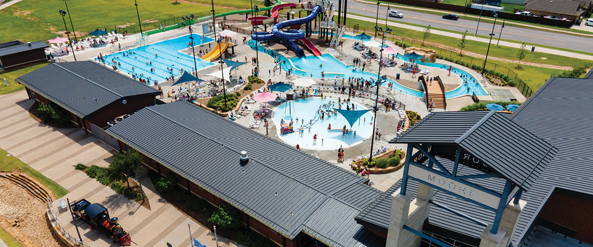 Aerial drone shot of Station Aquatic Center