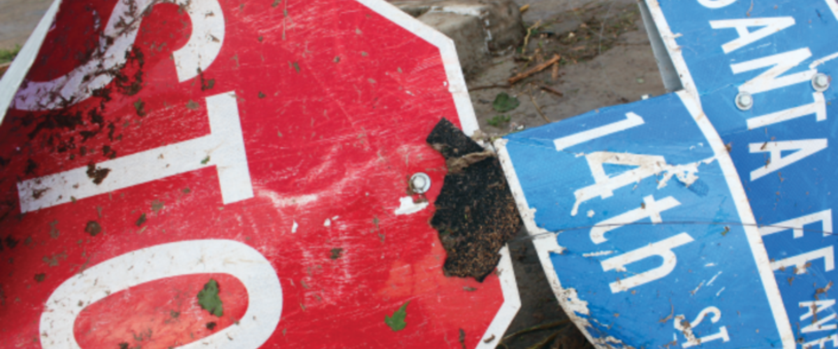 Moore Oklahoma Street Sign Damaged by Storm