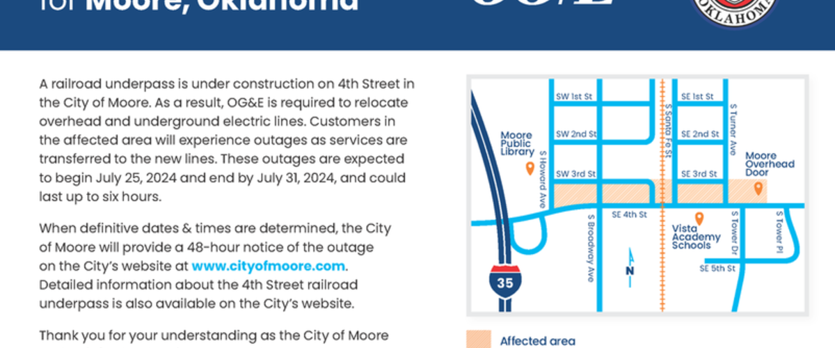 OGE outage map for 4th street underpass work