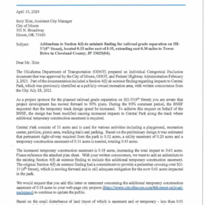 Addendum to Individual Categorical Exclusion Document