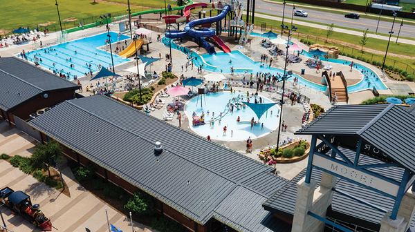 Aerial drone shot of Station Aquatic Center